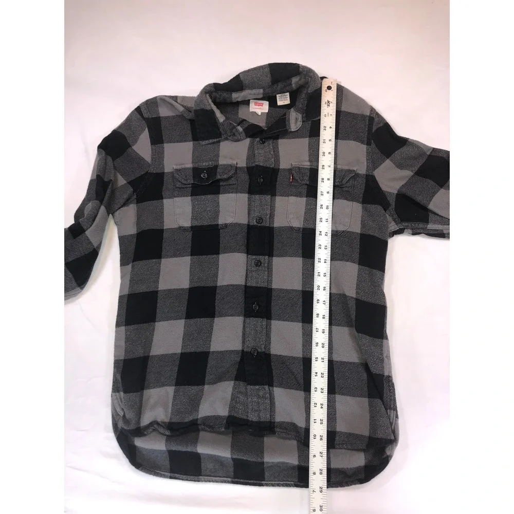Levis Mens Buffalo Plaid Flannel Shirt Grey Black Long Sleeve Button Down Large